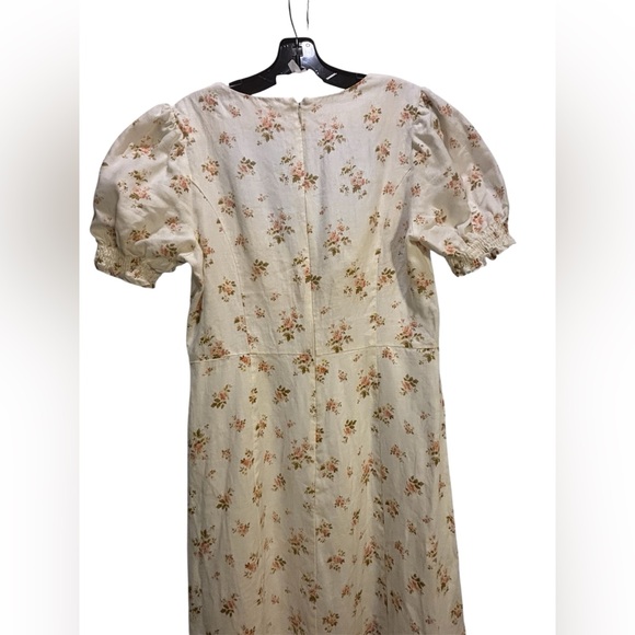 REFORMATION White Ditsy Floral Heirloom  Linen Puff Sleeve Maxi Dress Sz 12 L - Picture 4 of 6